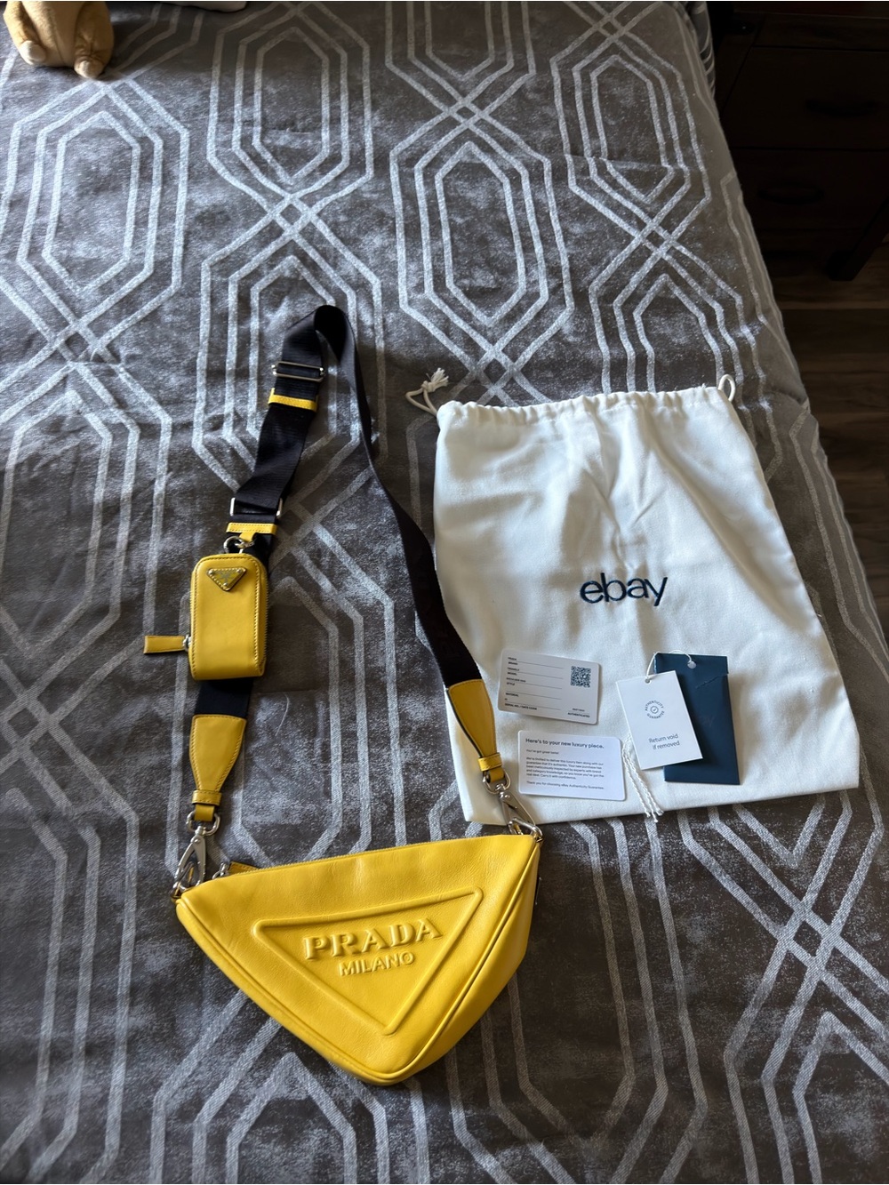 100% Authentic PRADA Yellow Triangle Logo Crossbody Bag